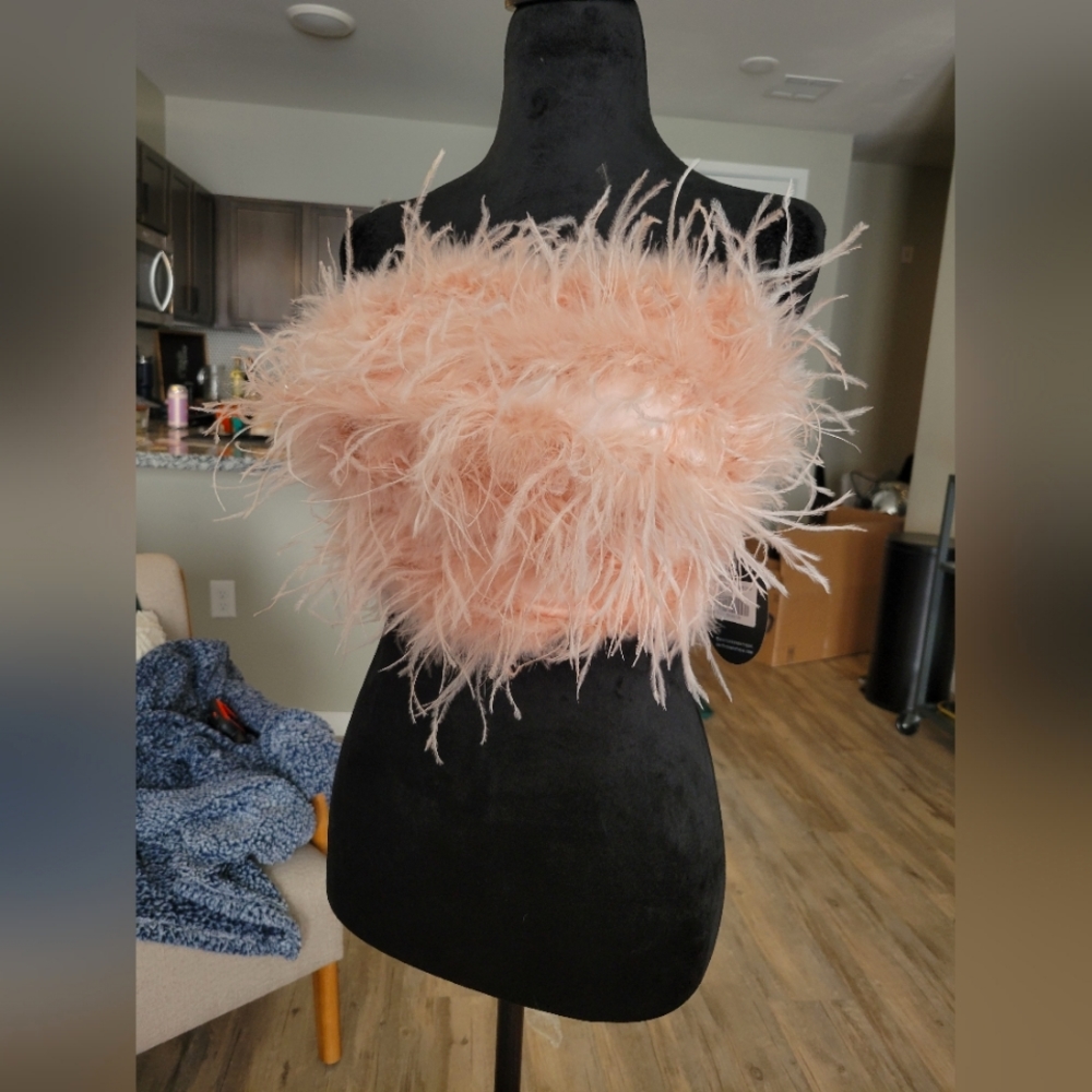 White Fox Light Pink Feather Top